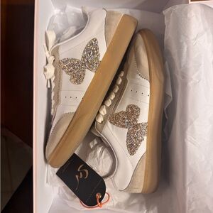Sophia Webster White Sneakers with Champagne Glitter Butterfly